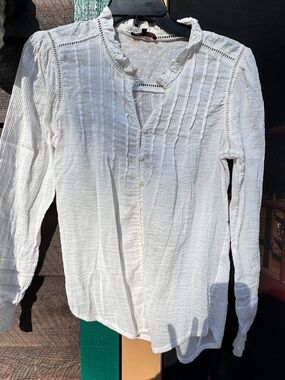 Quince White Textured Button‑Front Blouse